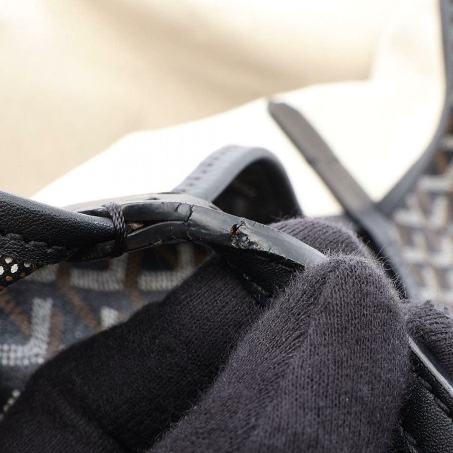 GOYARD Saint Louis PM 手提包,帆布皮革,黑色、白色、棕色,二手女款-5