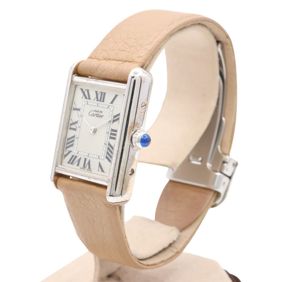 米白色錶盤 925純銀 皮革錶帶 MUST TANK SM 腕錶【Cartier 卡地亞】 W1016230-1