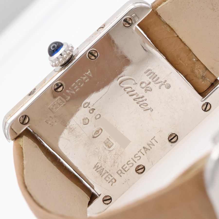 米白色錶盤 925純銀 皮革錶帶 MUST TANK SM 腕錶【Cartier 卡地亞】 W1016230-3