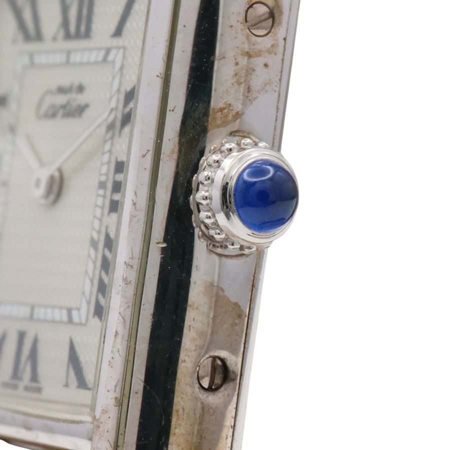 米白色錶盤 925純銀 皮革錶帶 MUST TANK SM 腕錶【Cartier 卡地亞】 W1016230-4