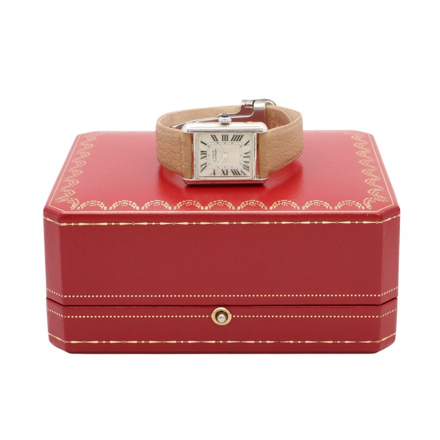 米白色錶盤 925純銀 皮革錶帶 MUST TANK SM 腕錶【Cartier 卡地亞】 W1016230-8