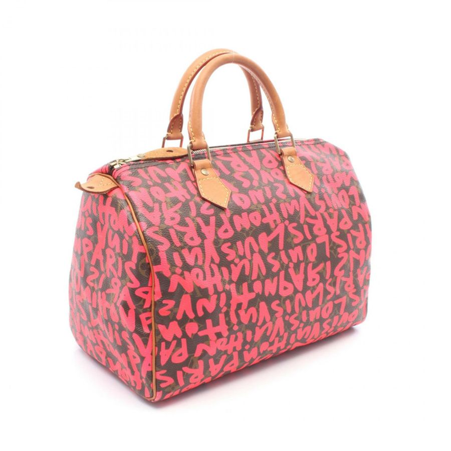 路易威登 Speedy 30 手提包 M93704 Monogram Graffitity 帆布 粉紅色 二手 LV-1