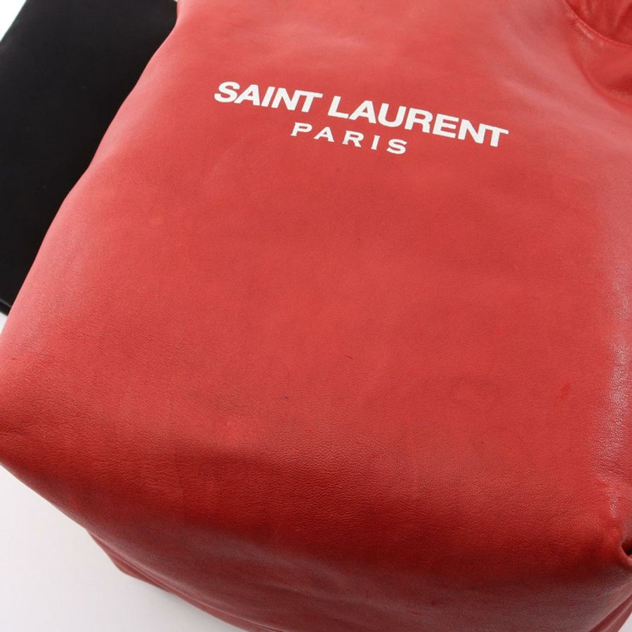 SAINT LAURENT PARIS TEDDY 抽繩單肩包 皮革 紅色 二手 女士-8