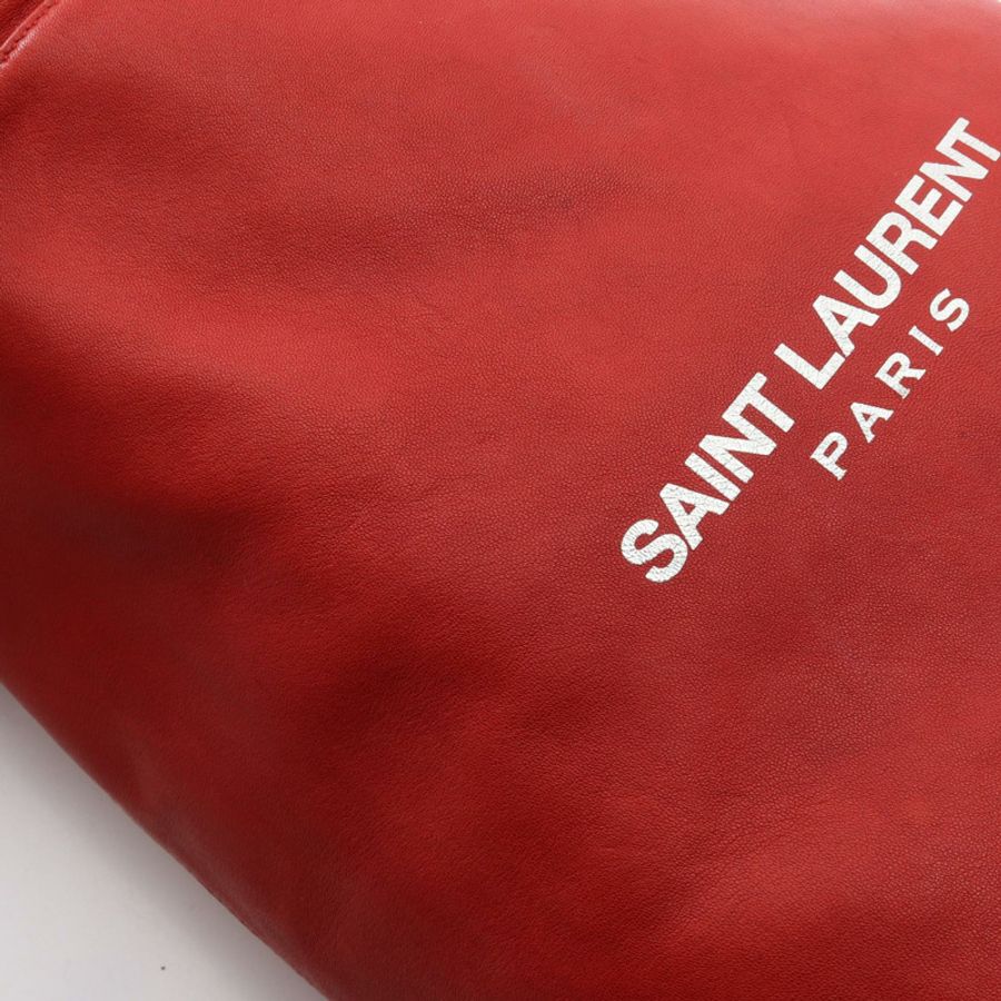 SAINT LAURENT PARIS TEDDY 抽繩單肩包 皮革 紅色 二手 女士-9