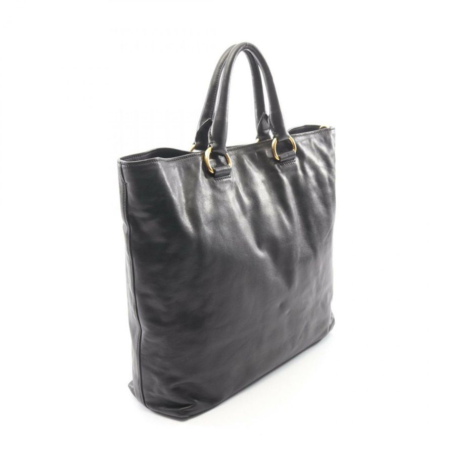 PRADA 黑色皮革單肩斜背手提包,二手女士款,附品牌標誌-1