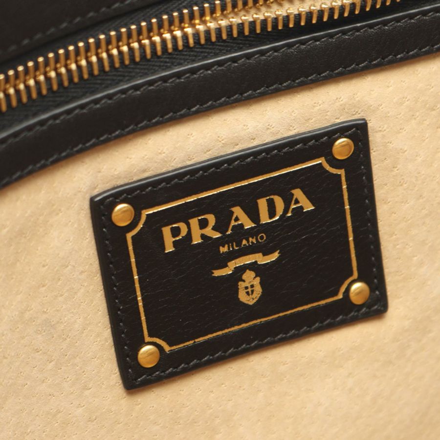 PRADA 黑色皮革單肩斜背手提包,二手女士款,附品牌標誌-3