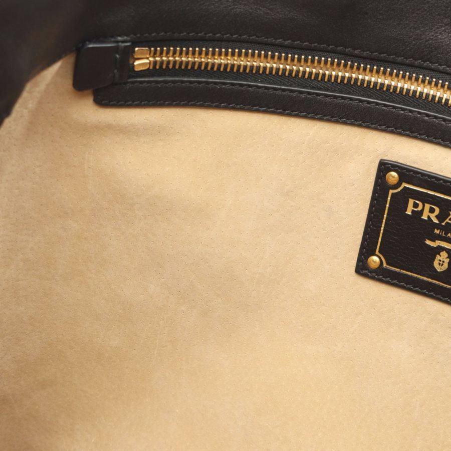 PRADA 黑色皮革單肩斜背手提包,二手女士款,附品牌標誌-4