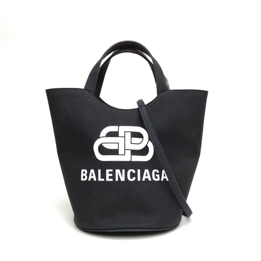 BALENCIAGA 黑色帆布印花水桶包肩背包-0