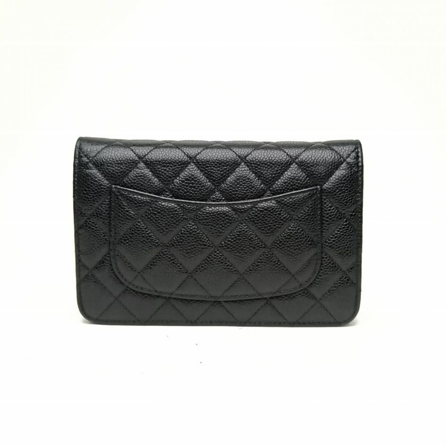 CHANEL CFWOC黑色荔枝牛皮革27開金扣肩背包-2