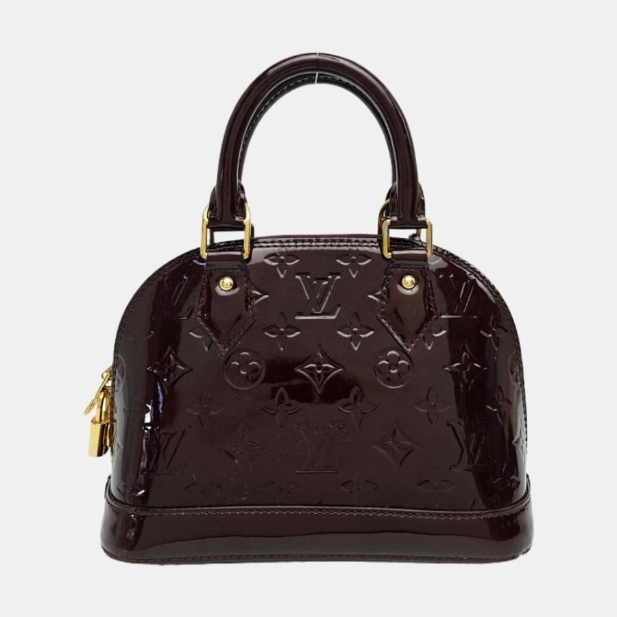 LOUIS VUITTON ALMABB 深棕色漆皮老花貝殼包-4