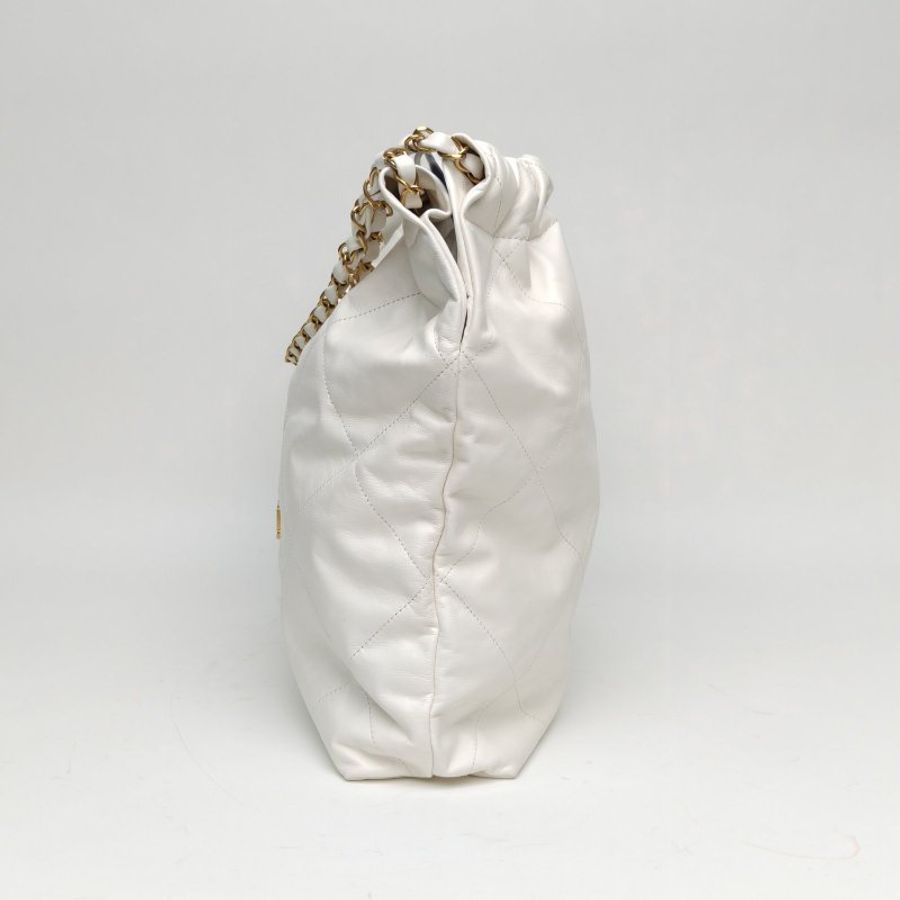 CHANEL 22BagTote托特包中號白色牛皮革晶片金扣肩背包-1