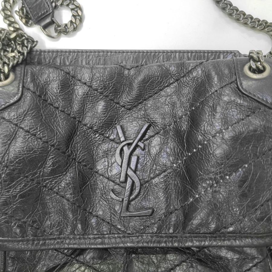 YSL NIKI小號黑色牛皮V紋單肩包斜挎包,-8