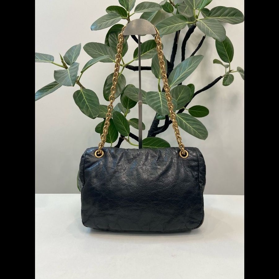 99新 Balenciaga巴黎世家 monaco BB 黑金油蠟皮 小號鏈條包-1