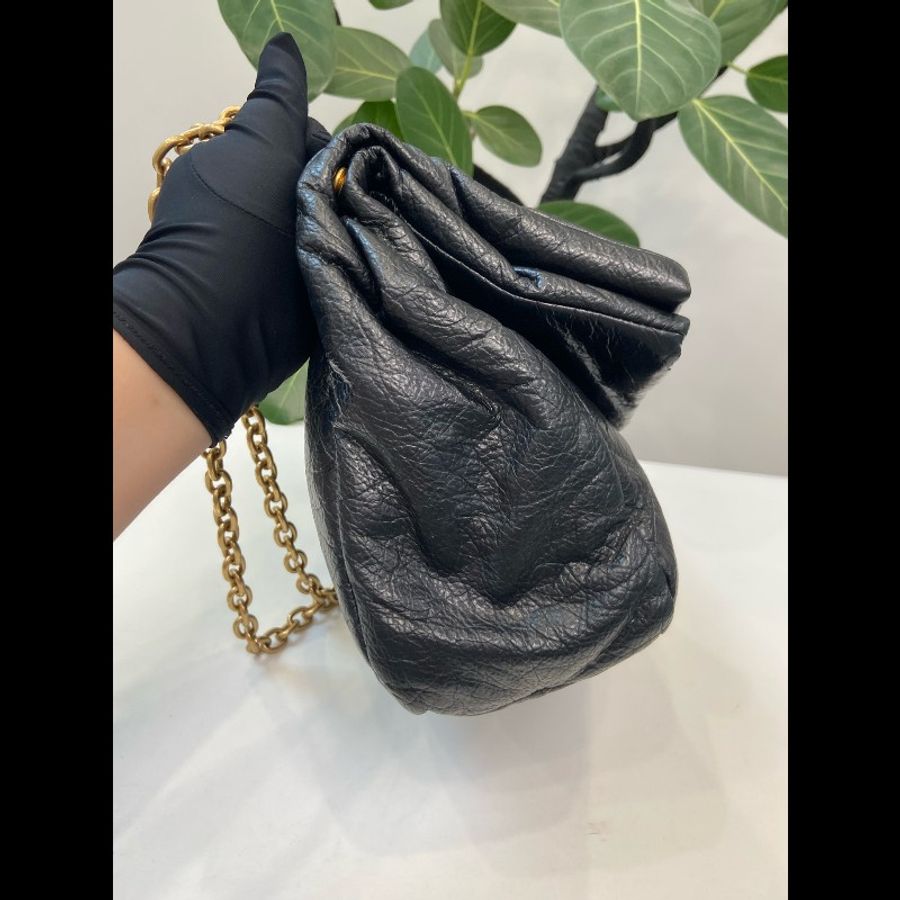 99新 Balenciaga巴黎世家 monaco BB 黑金油蠟皮 小號鏈條包-2
