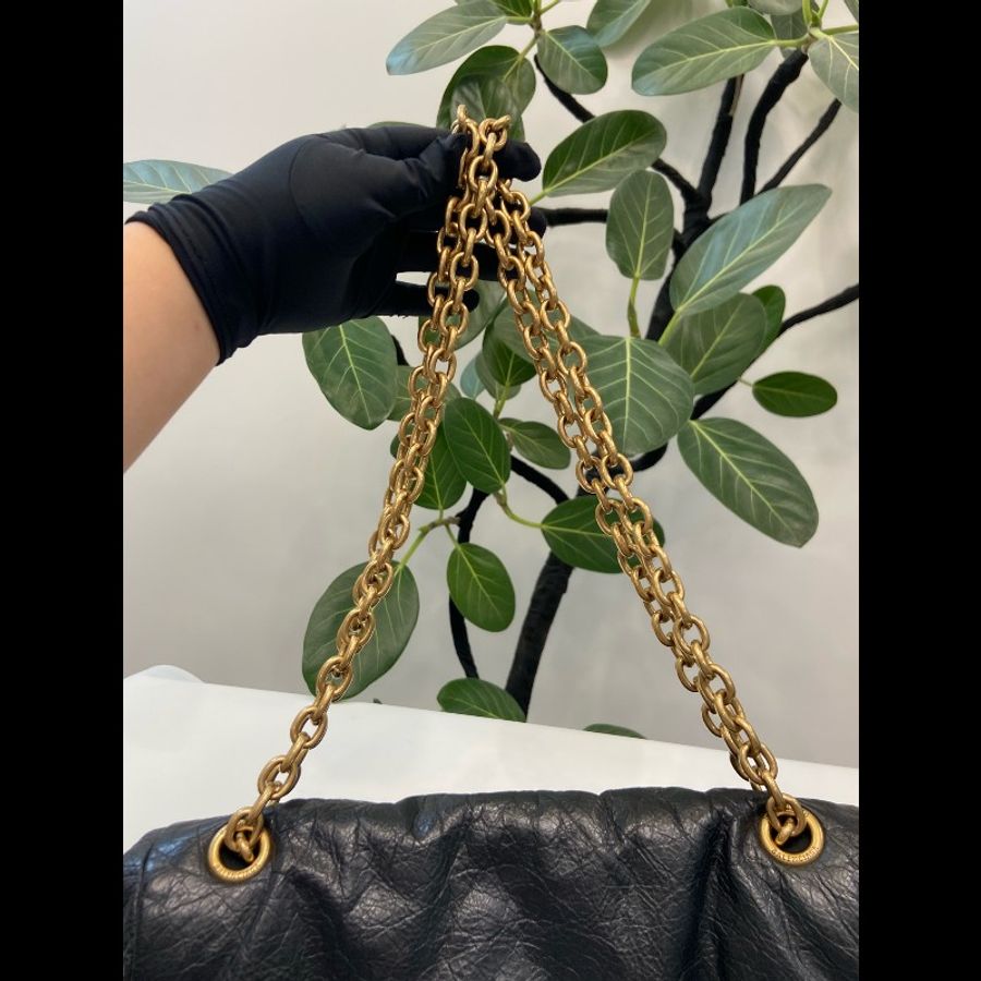99新 Balenciaga巴黎世家 monaco BB 黑金油蠟皮 小號鏈條包-7