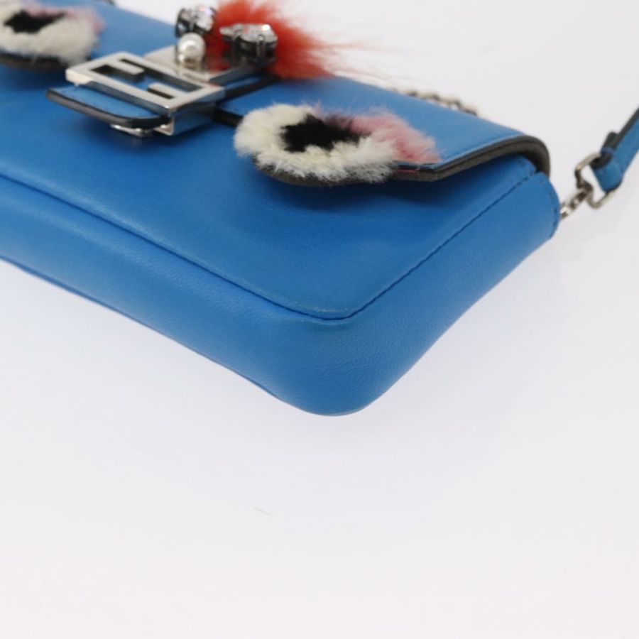【日本直送】FENDI Micro Bucket Monster 單肩包 皮革 2way 藍色 銀色 Auth bs30913-14
