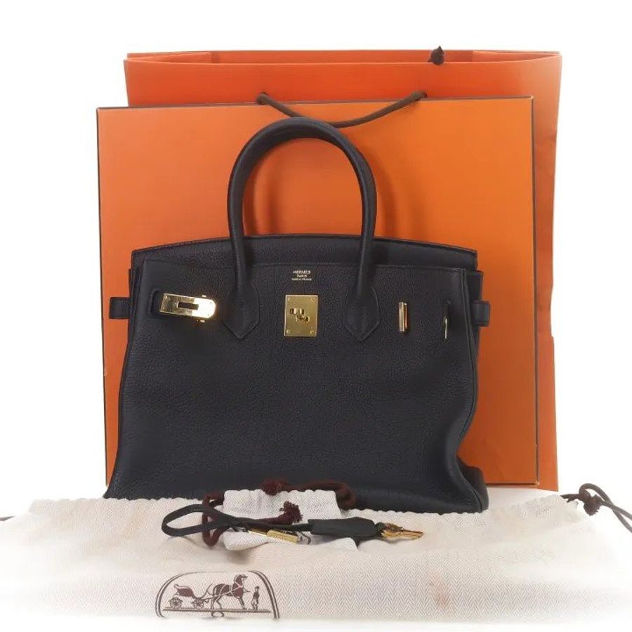 HERMES愛馬仕Birkin30金扣Togo牛皮鉑金包黑色B刻-4