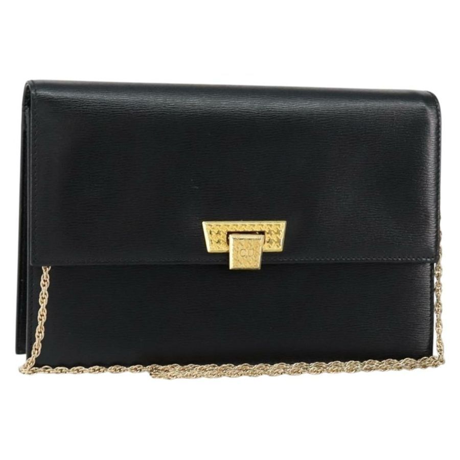 【日本直送】Christian Dior 鏈條肩背包 皮革 黑色 金色 正品 BA8202-0