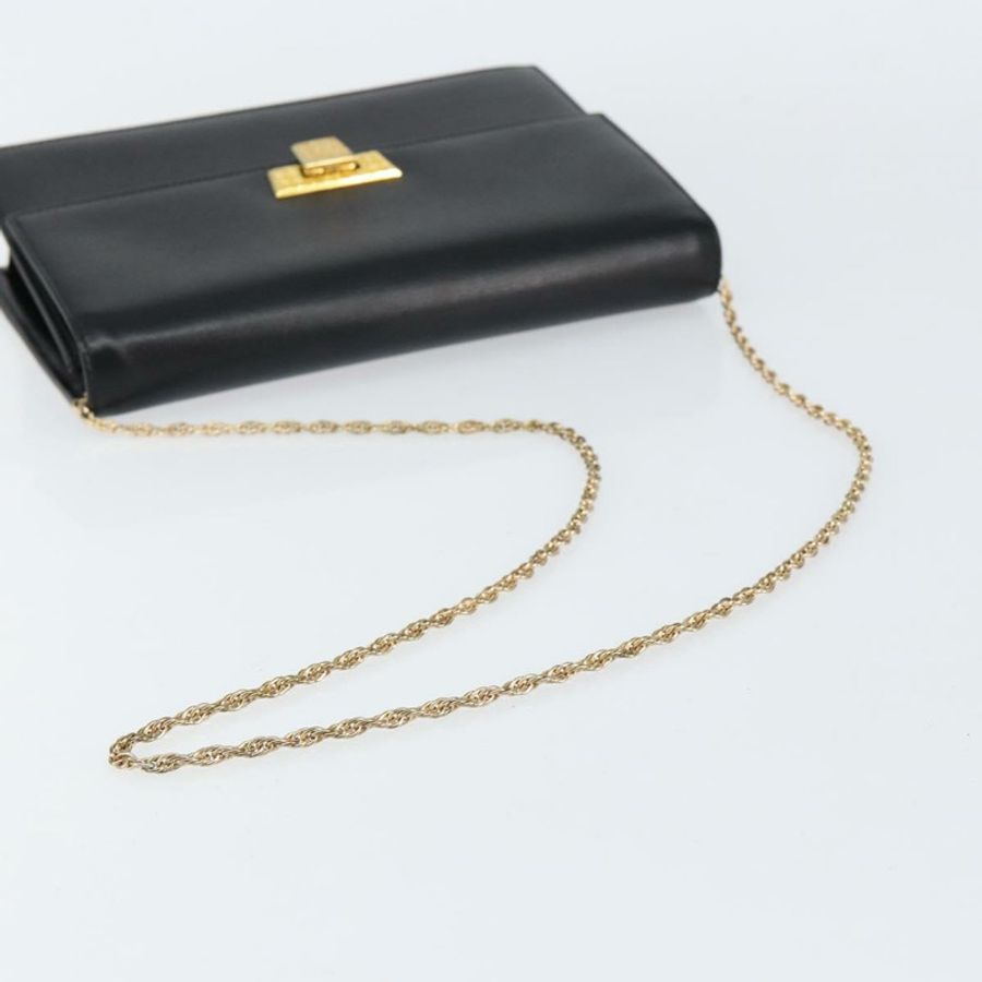 【日本直送】Christian Dior 鏈條肩背包 皮革 黑色 金色 正品 BA8202-6
