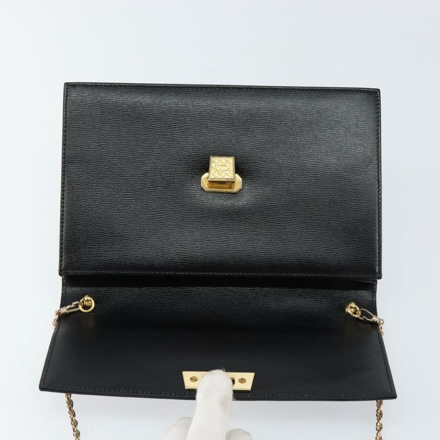 【日本直送】Christian Dior 鏈條肩背包 皮革 黑色 金色 正品 BA8202-9