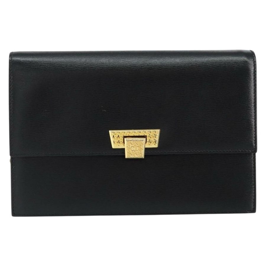 【日本直送】Christian Dior 鏈條肩背包 皮革 黑色 金色 正品 BA8202-12