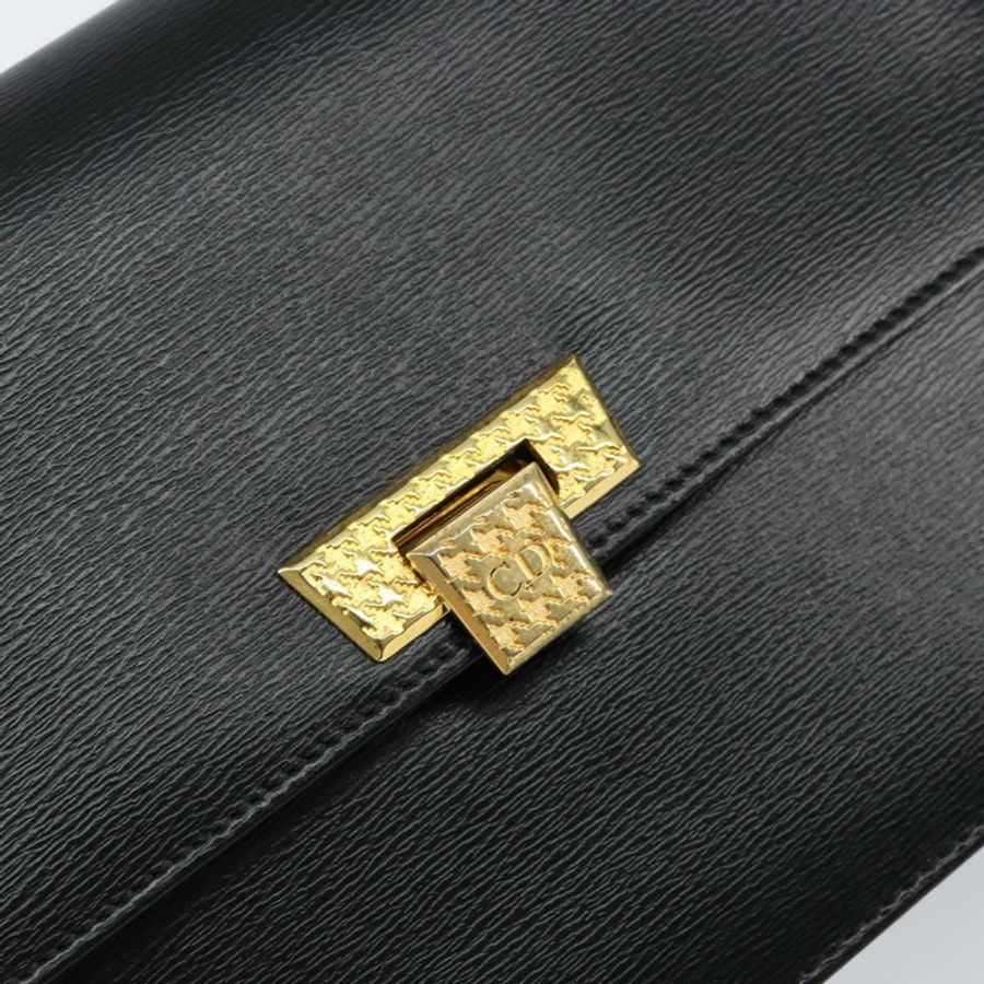 【日本直送】Christian Dior 鏈條肩背包 皮革 黑色 金色 正品 BA8202-16