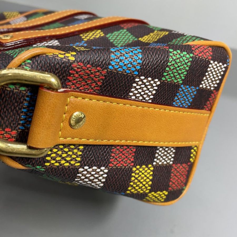 LOUIS VUITTON keepall 25多彩格紋拉鏈開合做舊五金塗層帆布單肩斜挎手提包-7