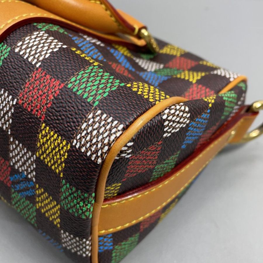 LOUIS VUITTON keepall 25多彩格紋拉鏈開合做舊五金塗層帆布單肩斜挎手提包-8