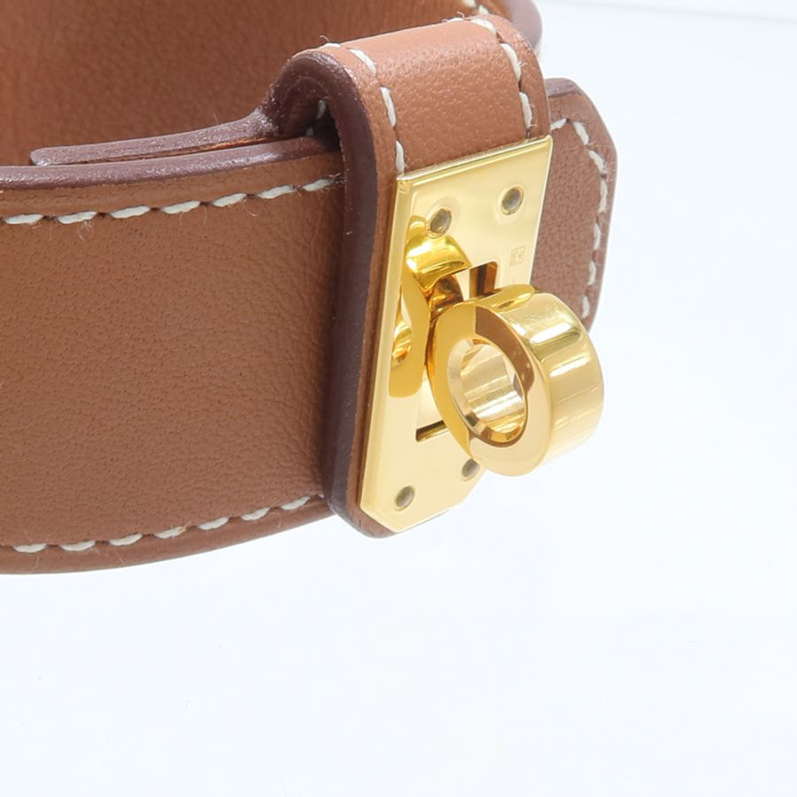 HERMES Swift皮革Kelly Twist Bracelet手鏈Gold-5