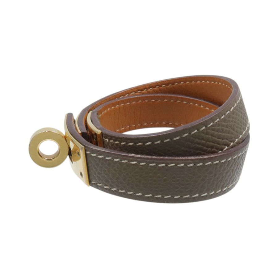 HERMES Epsom皮革/金屬Kelly Double Tour Bracelet手鏈Etoupe-1