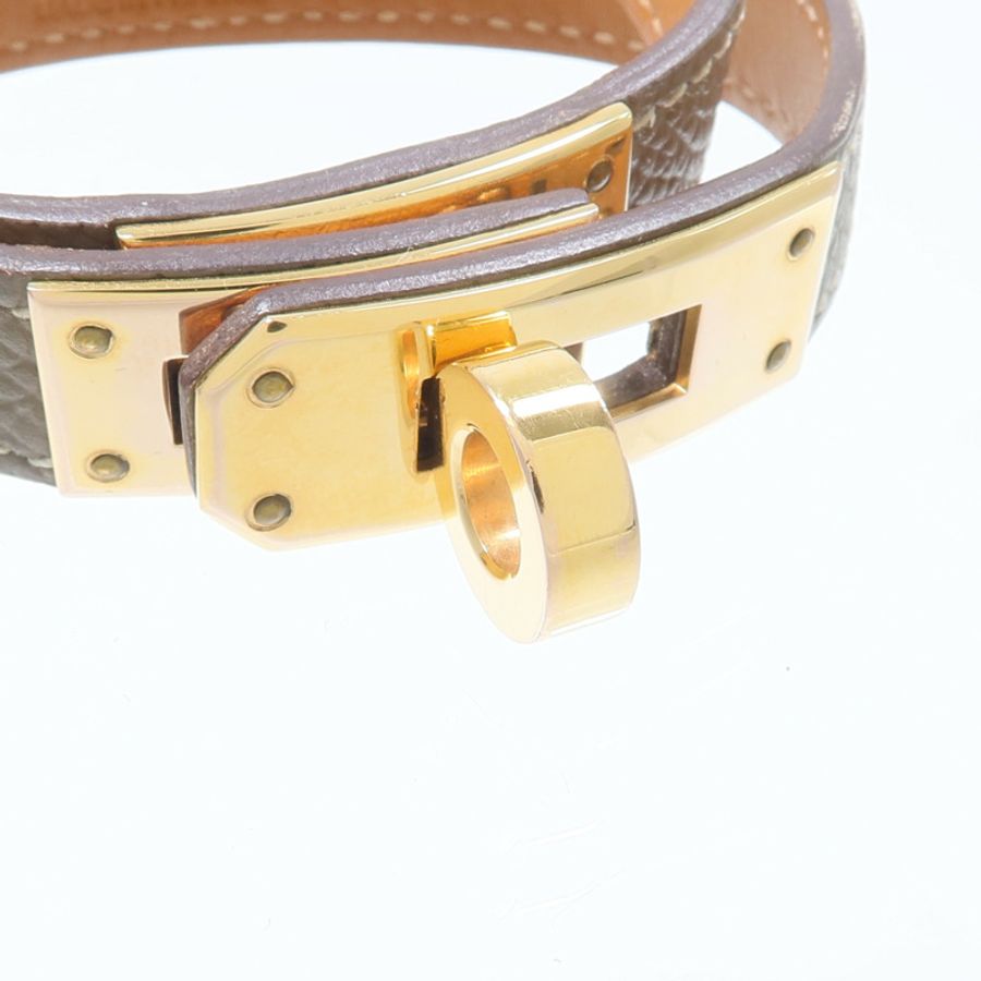 HERMES Epsom皮革/金屬Kelly Double Tour Bracelet手鏈Etoupe-4
