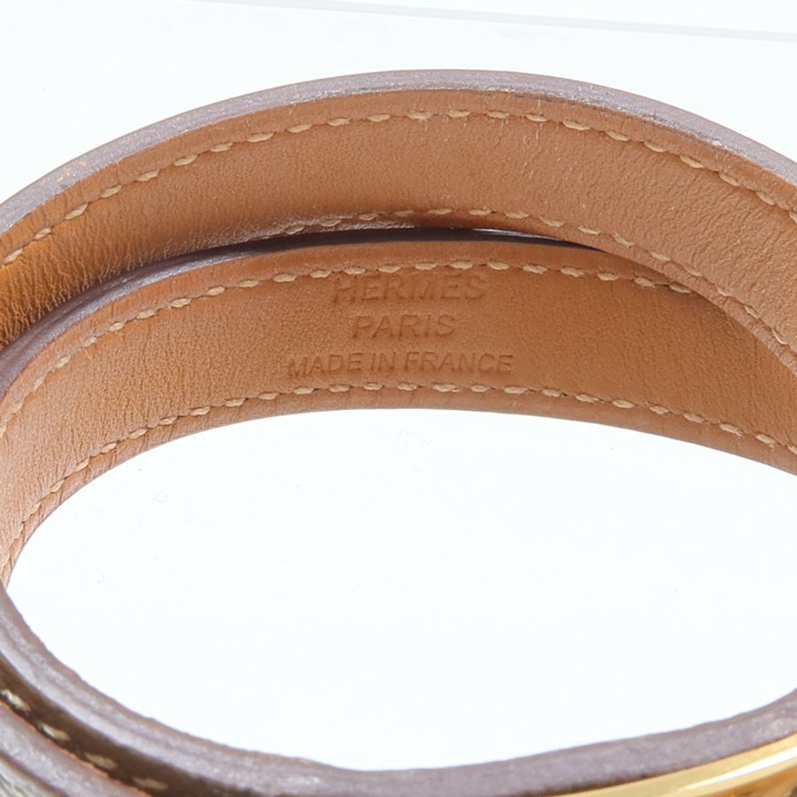 HERMES Epsom皮革/金屬Kelly Double Tour Bracelet手鏈Etoupe-8