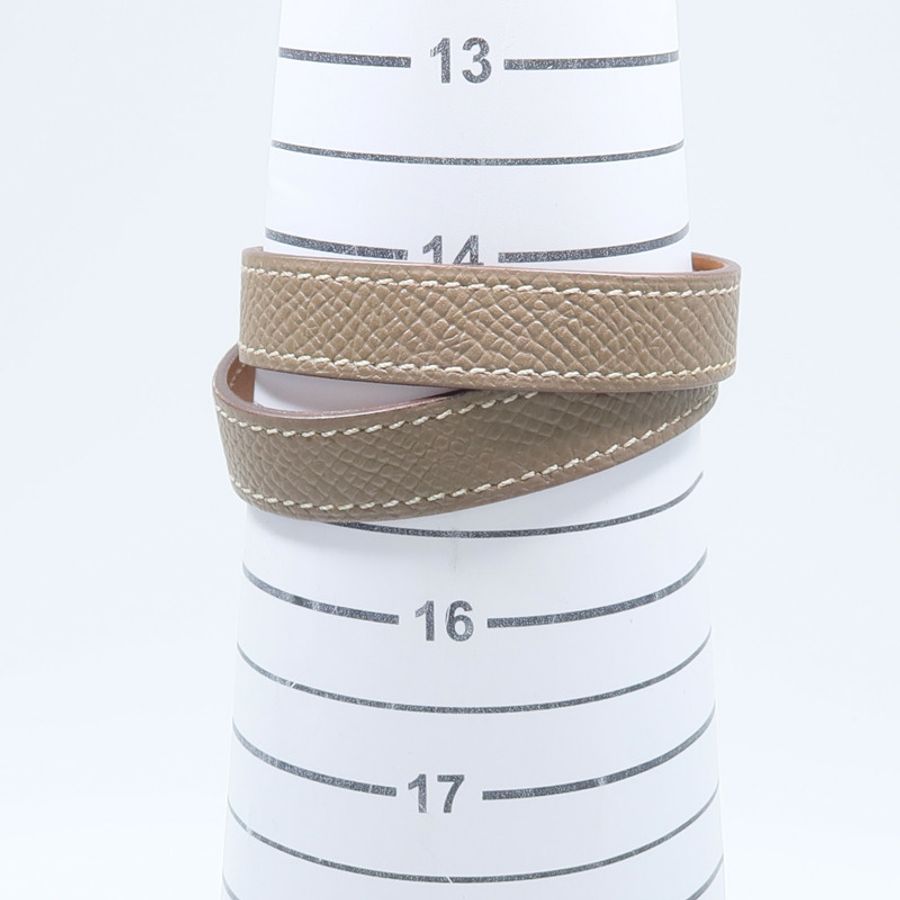HERMES Epsom皮革/金屬Kelly Double Tour Bracelet手鏈Etoupe-9