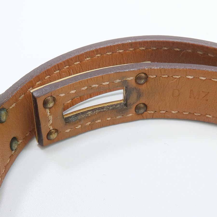 HERMES Epsom皮革/金屬Kelly Double Tour Bracelet手鏈Etoupe-12