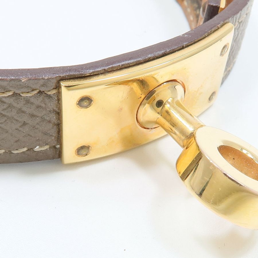 HERMES Epsom皮革/金屬Kelly Double Tour Bracelet手鏈Etoupe-13