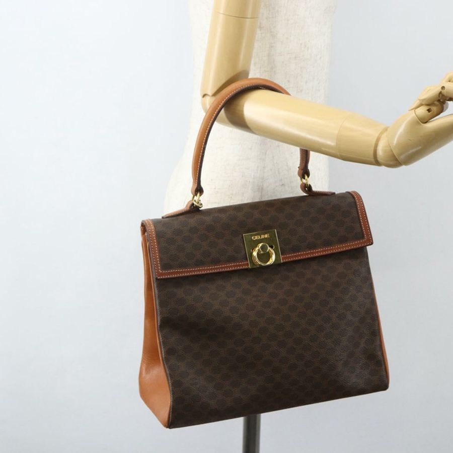 【日本直送】CELINE Macadam帆布手提包 PVC皮革 棕色 金色 正品 ka556-21