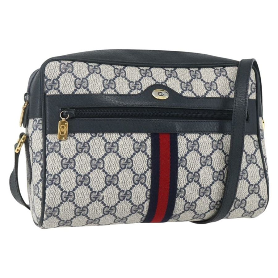 【日本直送】GUCCI GG Supreme Sherry Line 單肩包 PVC 海軍藍 金色 正品 ka697-0