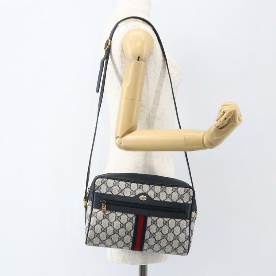 【日本直送】GUCCI GG Supreme Sherry Line 單肩包 PVC 海軍藍 金色 正品 ka697-22
