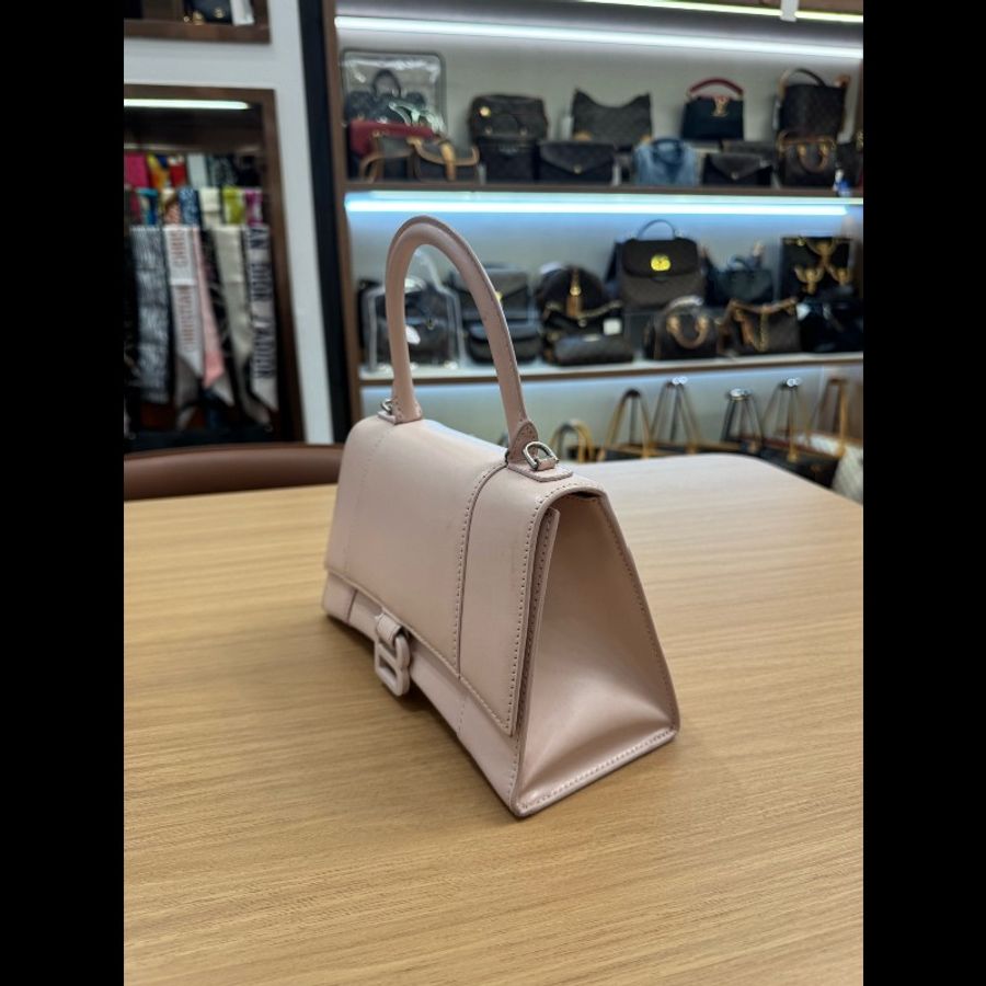 98新 巴黎世家Balenciaga淺粉色沙漏包光面牛皮 S碼。手提單肩斜挎包,淺粉色現貨好價~-4