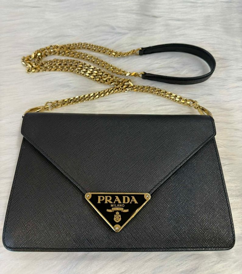 PRADA 1MF034 十字紋鏈帶皮夾 WOC 晚宴包 信封包-2