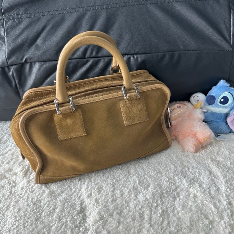 Loewe羅意威 卡其色麂皮拼皮Amazona28手提包 配件:鎖頭 鑰匙都在 尺寸:28×14×17cm-2