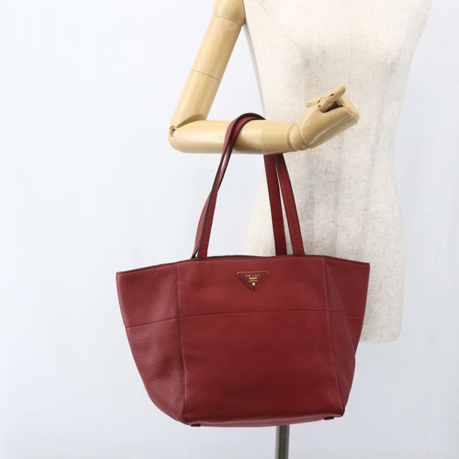 【日本直送】PRADA 手提包 皮革 紅色 金色 Auth mr2039-25