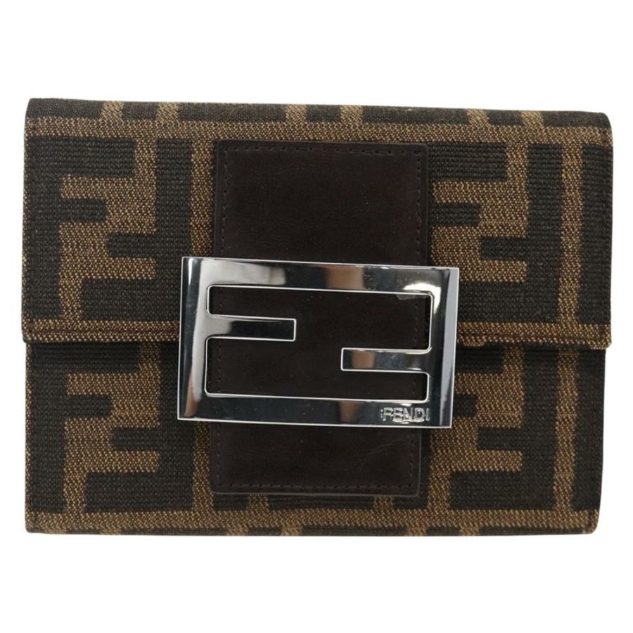 【日本直送】FENDI Zucca 帆布皮夾黑棕色正品 ki6616V-12