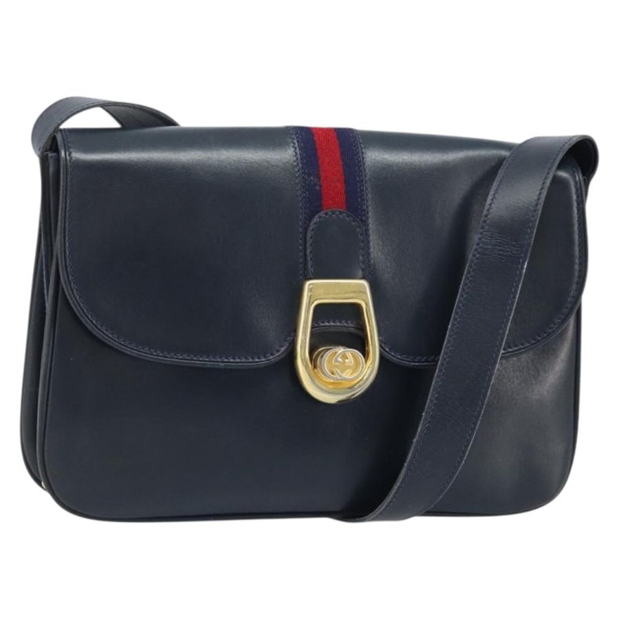 【日本直送】GUCCI Sherry Line 肩背包 皮革 海軍藍 金色 正品 BAZ198A-0