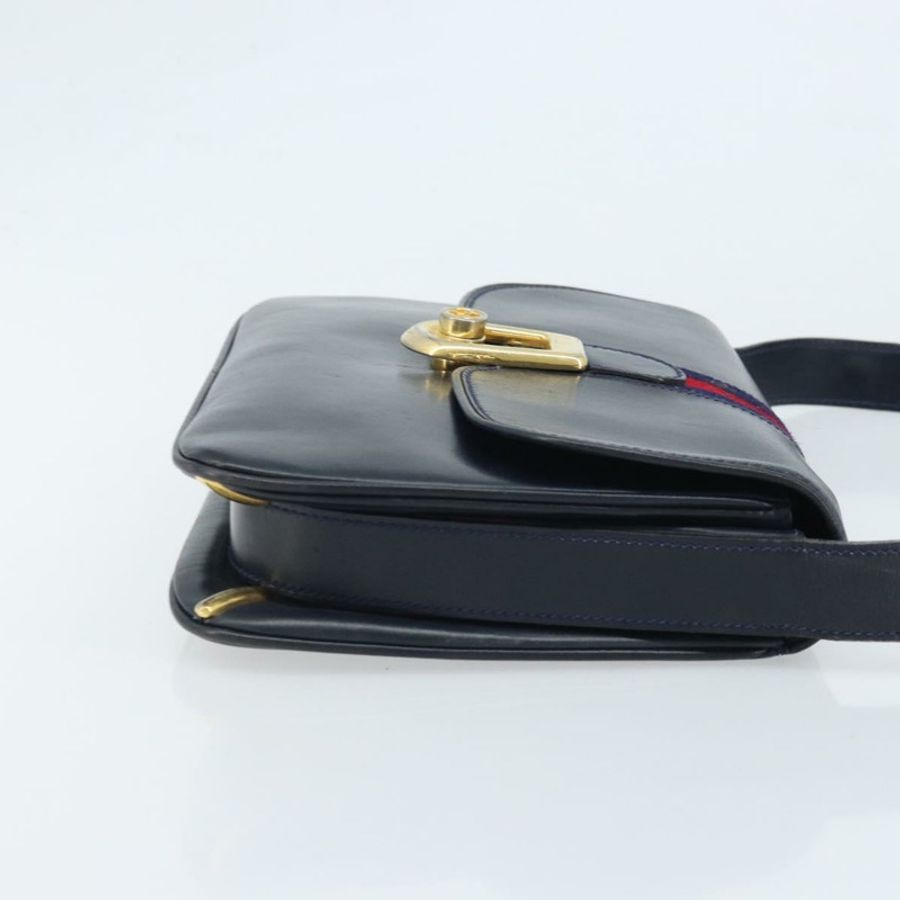 【日本直送】GUCCI Sherry Line 肩背包 皮革 海軍藍 金色 正品 BAZ198A-2