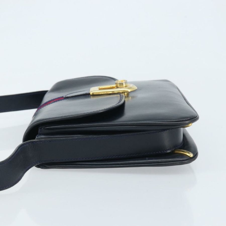 【日本直送】GUCCI Sherry Line 肩背包 皮革 海軍藍 金色 正品 BAZ198A-3