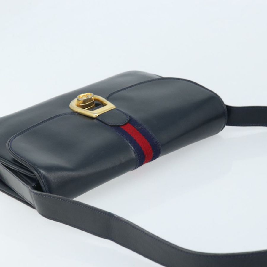 【日本直送】GUCCI Sherry Line 肩背包 皮革 海軍藍 金色 正品 BAZ198A-5