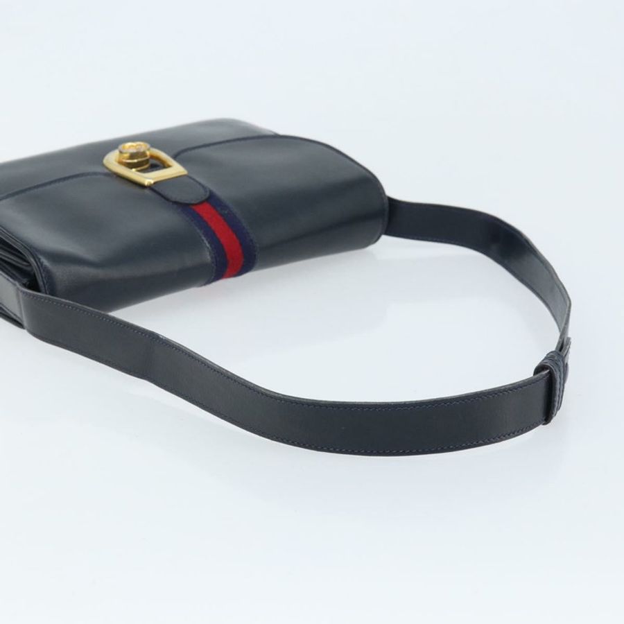 【日本直送】GUCCI Sherry Line 肩背包 皮革 海軍藍 金色 正品 BAZ198A-6