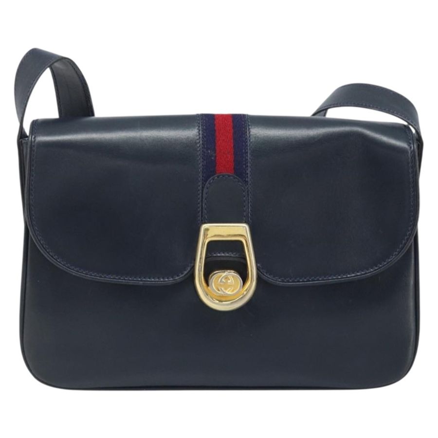 【日本直送】GUCCI Sherry Line 肩背包 皮革 海軍藍 金色 正品 BAZ198A-12