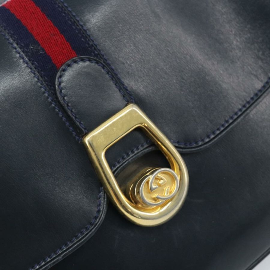 【日本直送】GUCCI Sherry Line 肩背包 皮革 海軍藍 金色 正品 BAZ198A-16